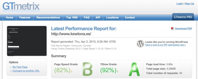 GTmetrix - mejorar la velocidad de WordPress