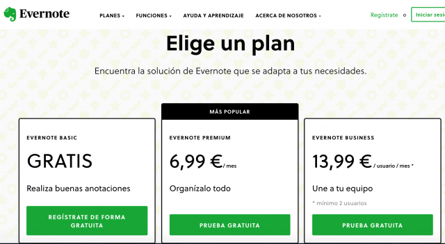 Fijación de precios Evernote señuelo