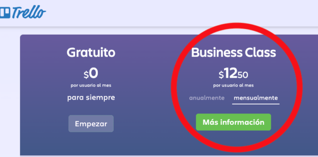 Trello coste por mes en pago mensual