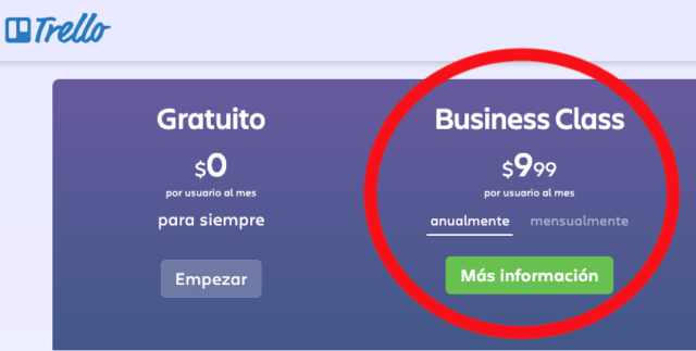 trello coste por mes en pago anual